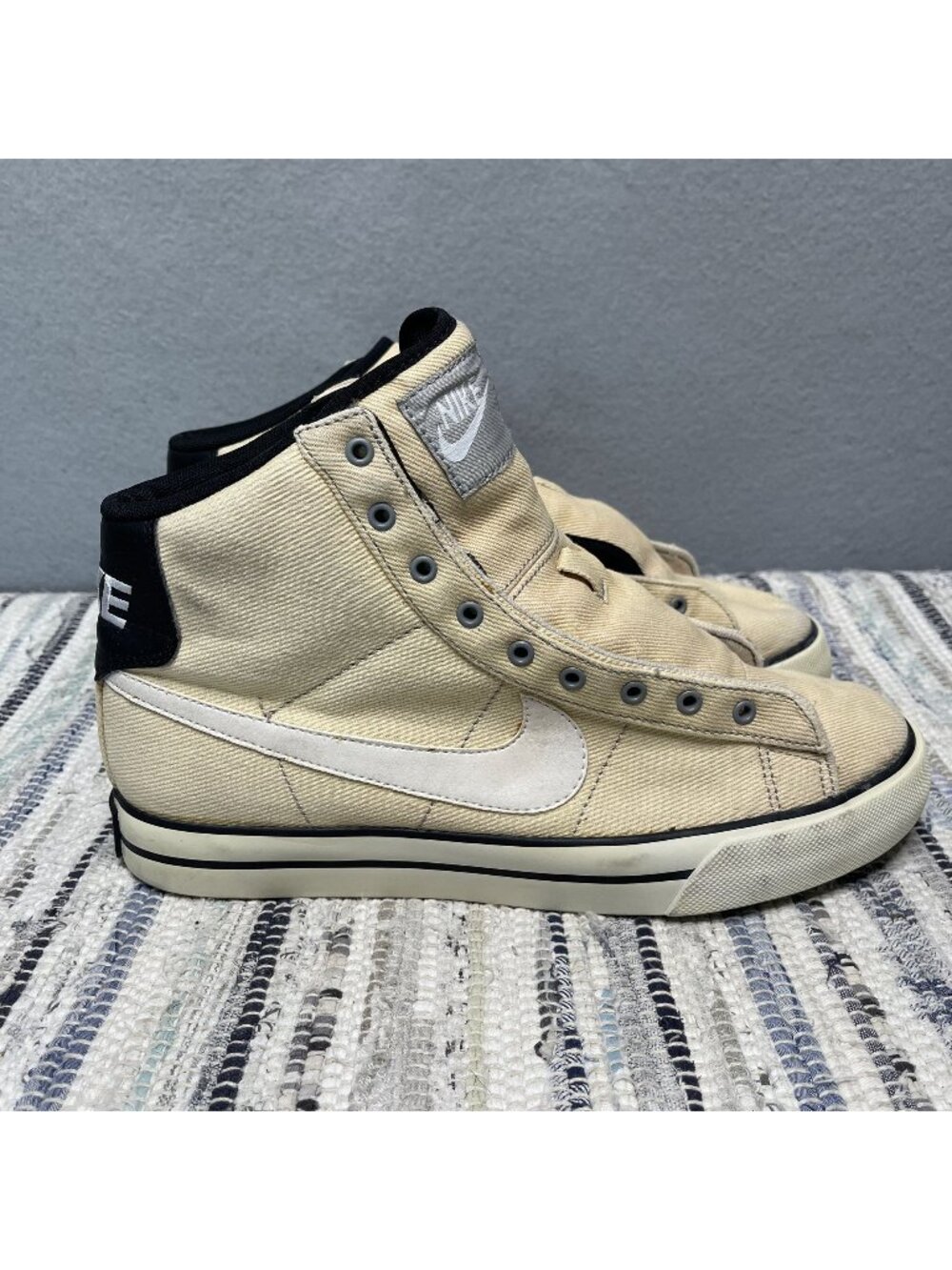 Nike Blazer SB Canvas Cream & Black High-Top Sneakers Mens 8.5